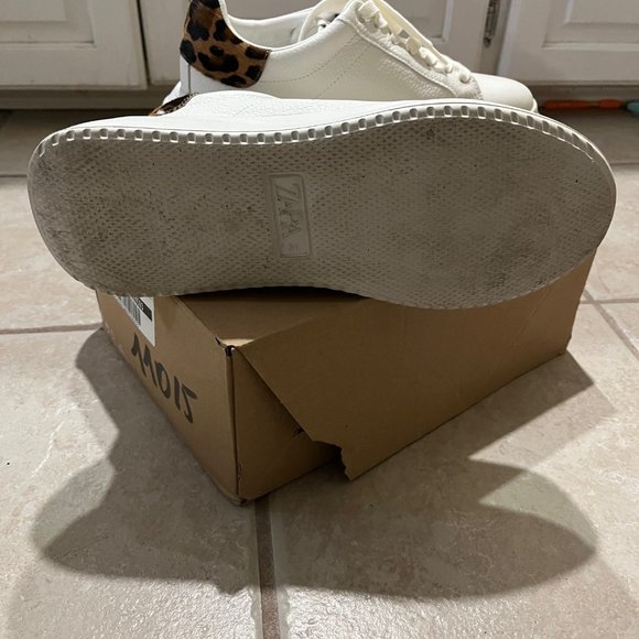 Zara leather platform sneakers with calf hair leopard accent Size 8 - Picture 6 of 6